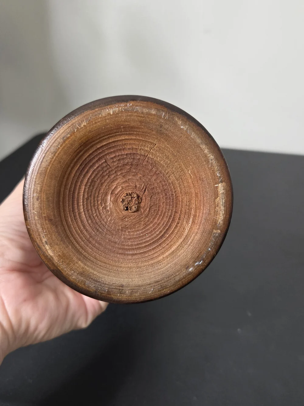 Hand-Carved Wooden Pedestal Vase - Fruit? With Leaves 11